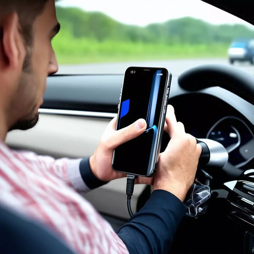 Man using a car multi-charger