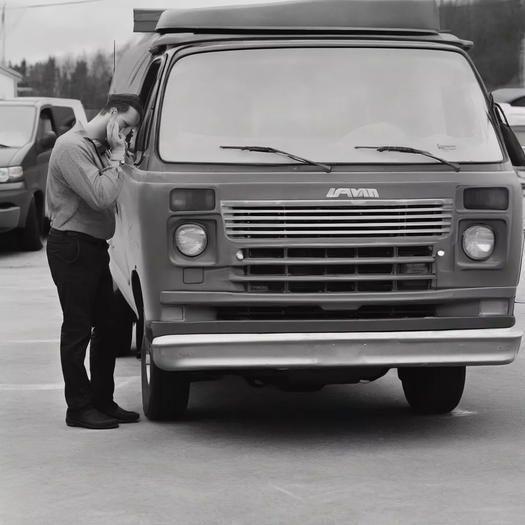 Người đàn ông đang xem xe bán tải van