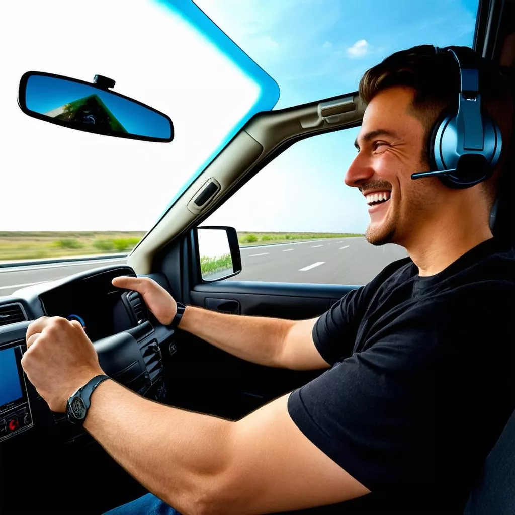 Người đàn ông đeo tai nghe Bluetooth