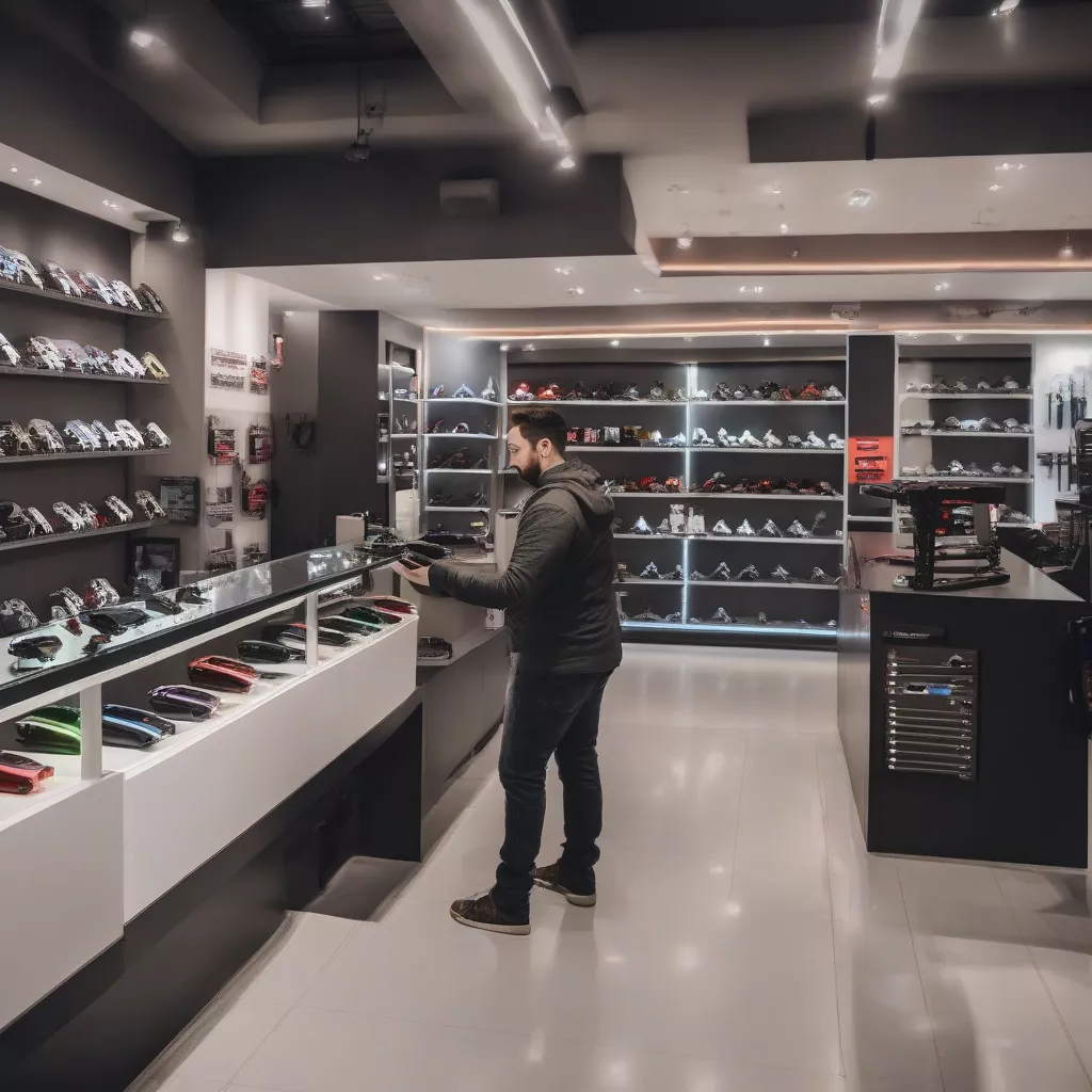 Cliente che acquista un caricabatterie da auto in un negozio di accessori