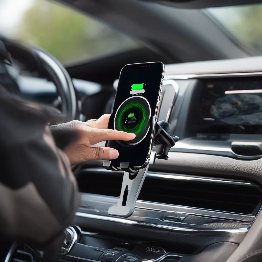 Person charging phone in car