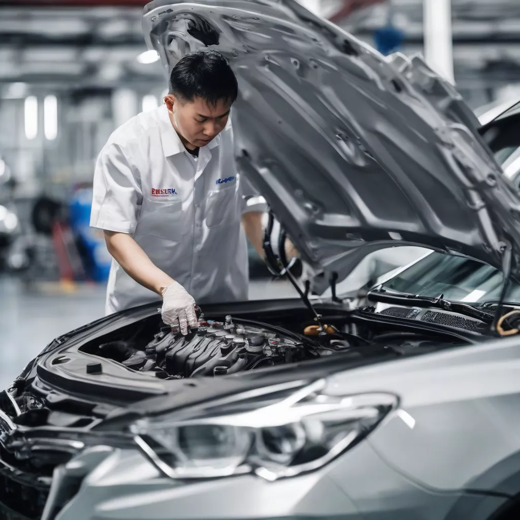 Insinyur otomotif sedang memeriksa mesin di Xetaihanoi