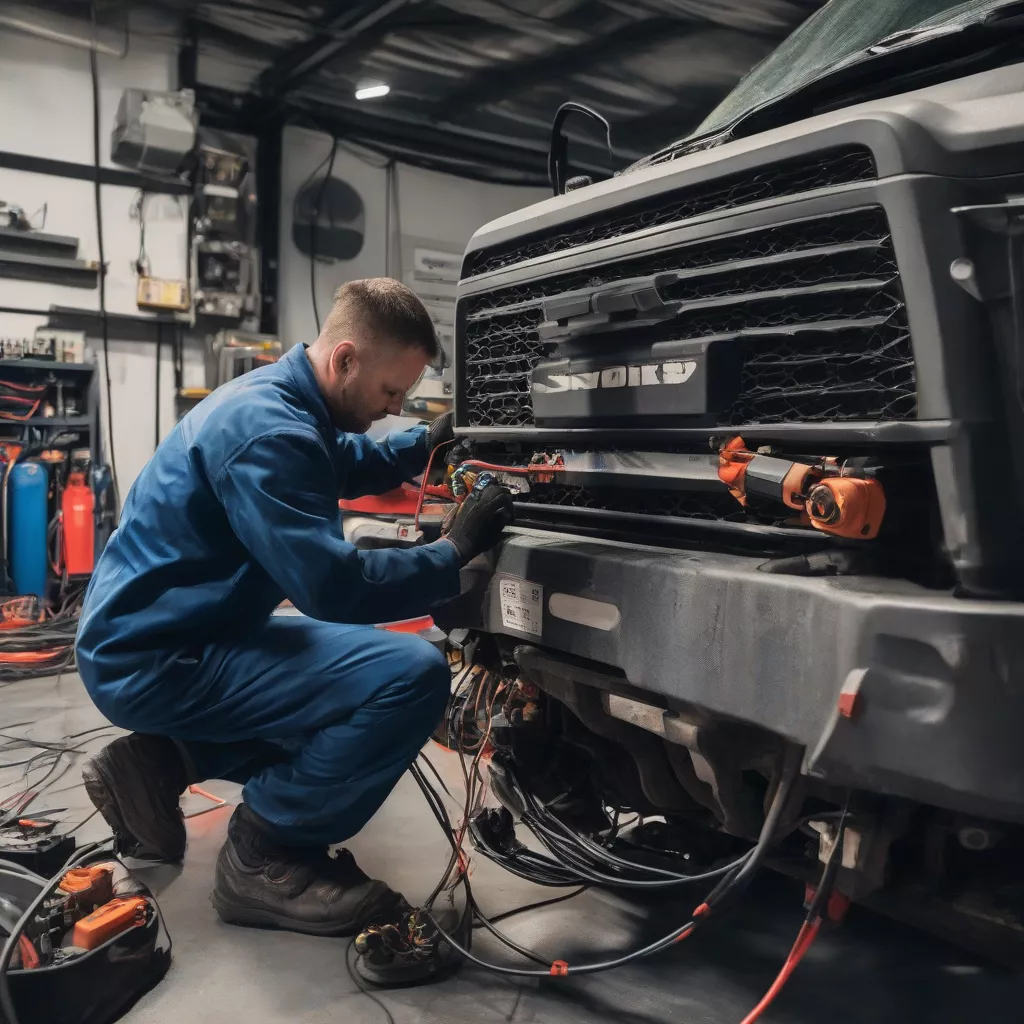 Người thợ đang sửa chữa hệ thống điện xe tải