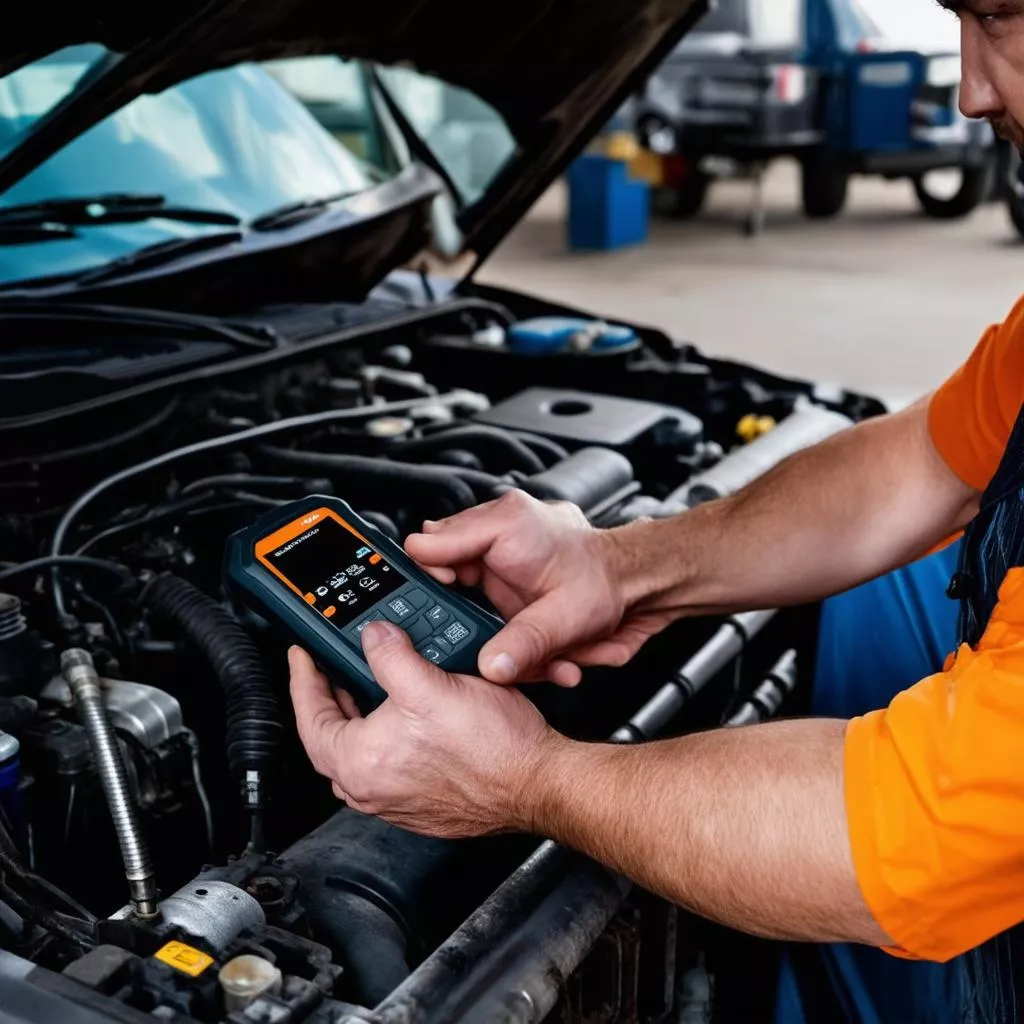 Người thợ chuyên nghiệp kiểm tra xe tải