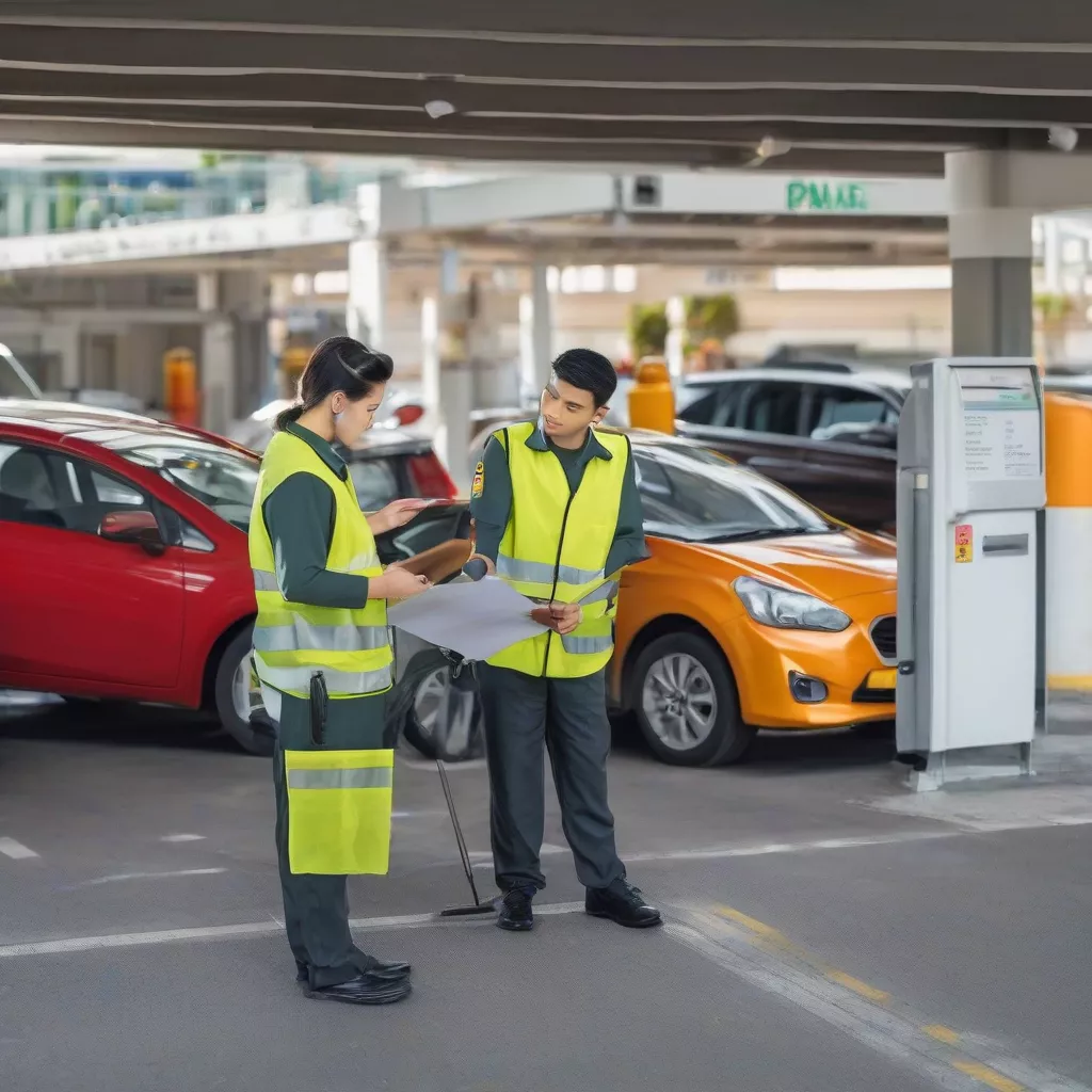 Parking attendant confirming information with a customer
