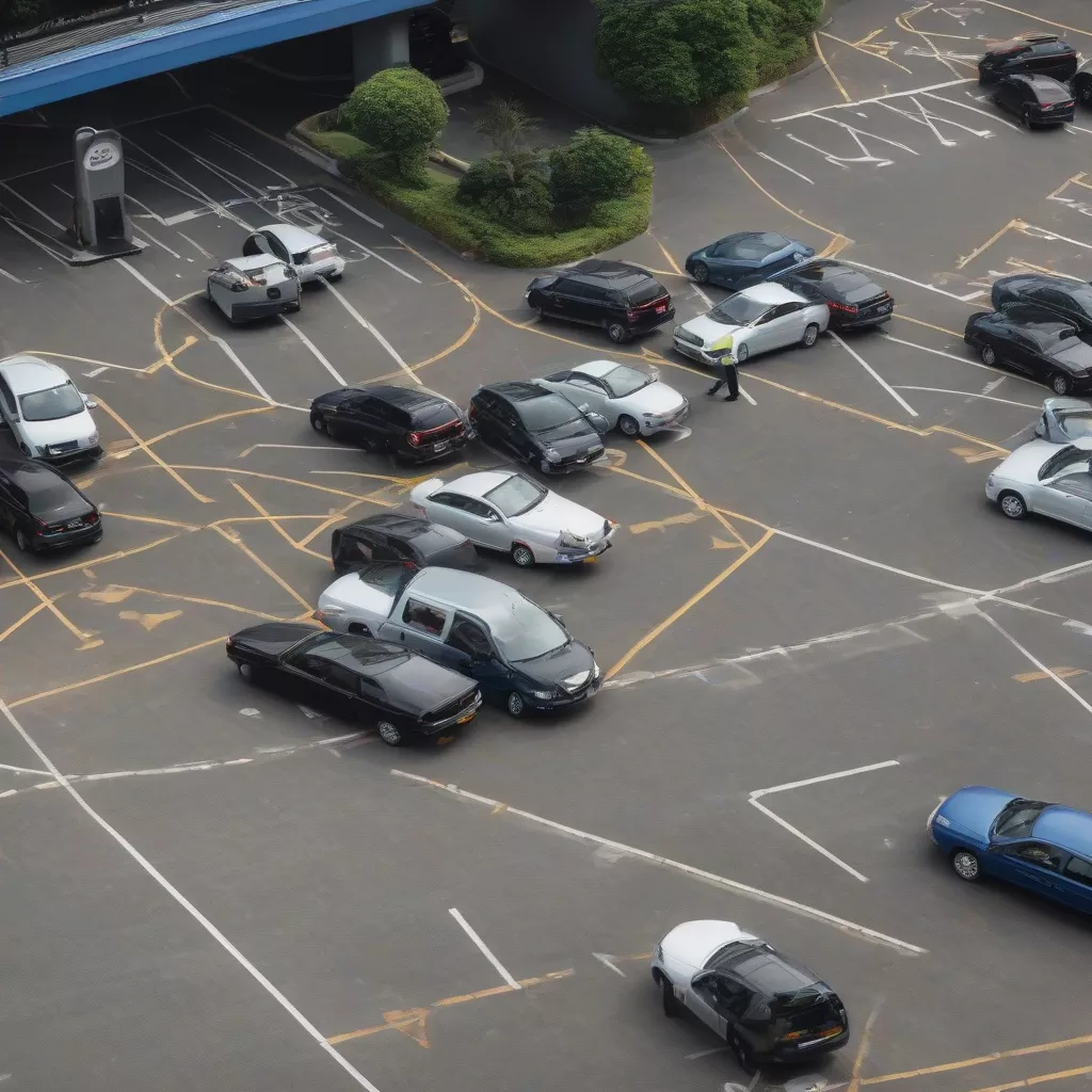 Nhân viên dắt xe vào bãi