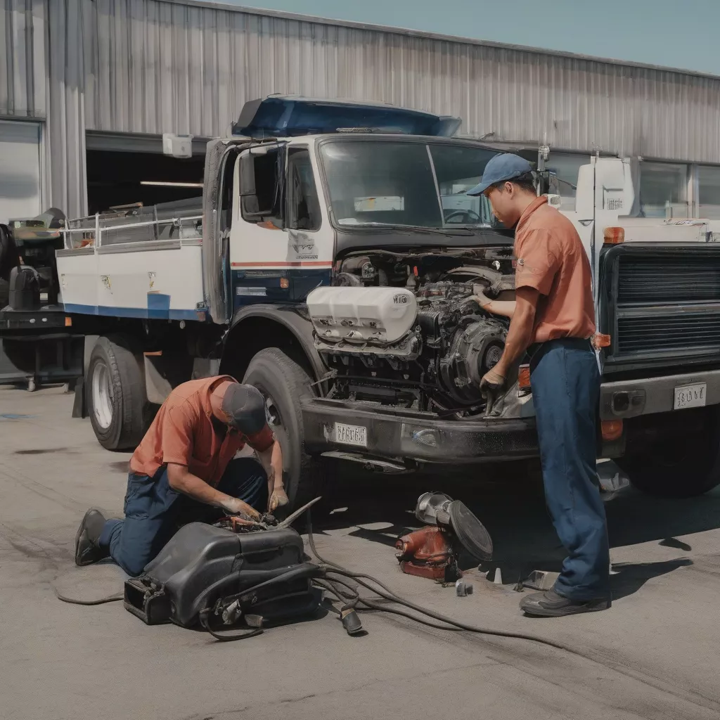 직원이 트럭 엔진을 점검하는 모습