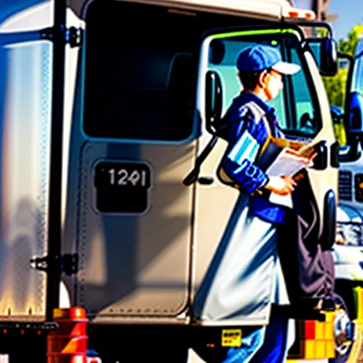 Vehicle registration staff inspecting truck documents