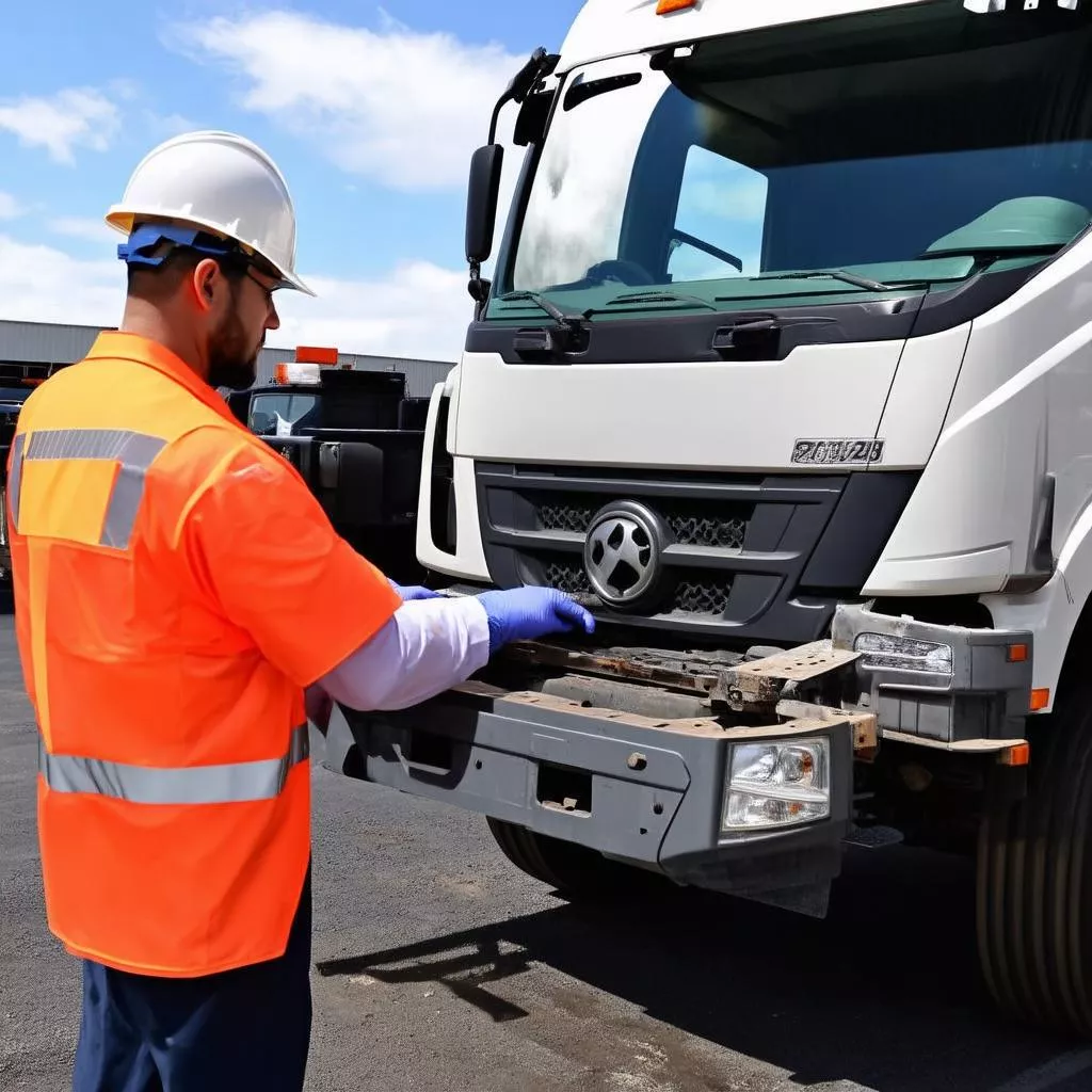 Staff inspecting truck payload