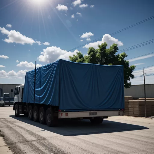 Nhân viên đang phủ bạt cho xe tải