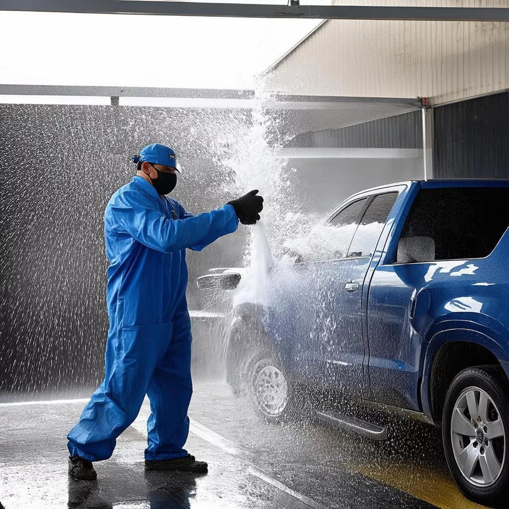 Employee Washing a Truck