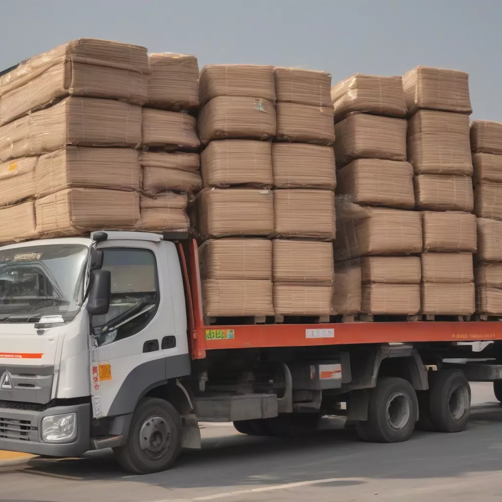 Nhân viên đang vận chuyển hàng hóa lên xe tải