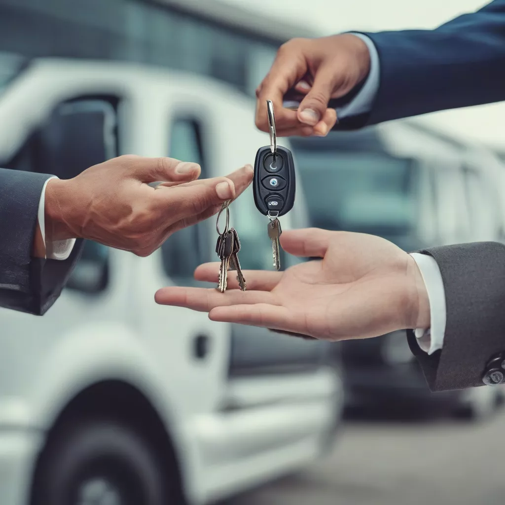 Truck salesperson handing over a truck to a customer