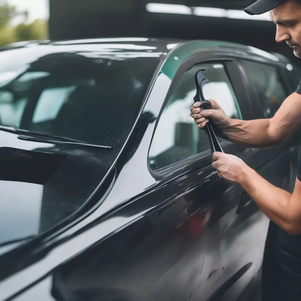 Technician installing window tint