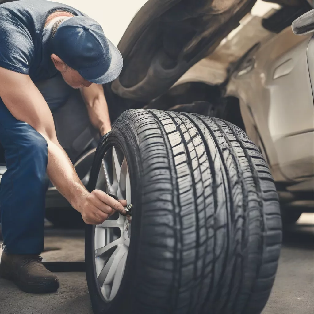 Nhân viên kỹ thuật kiểm tra vỏ xe ô tô