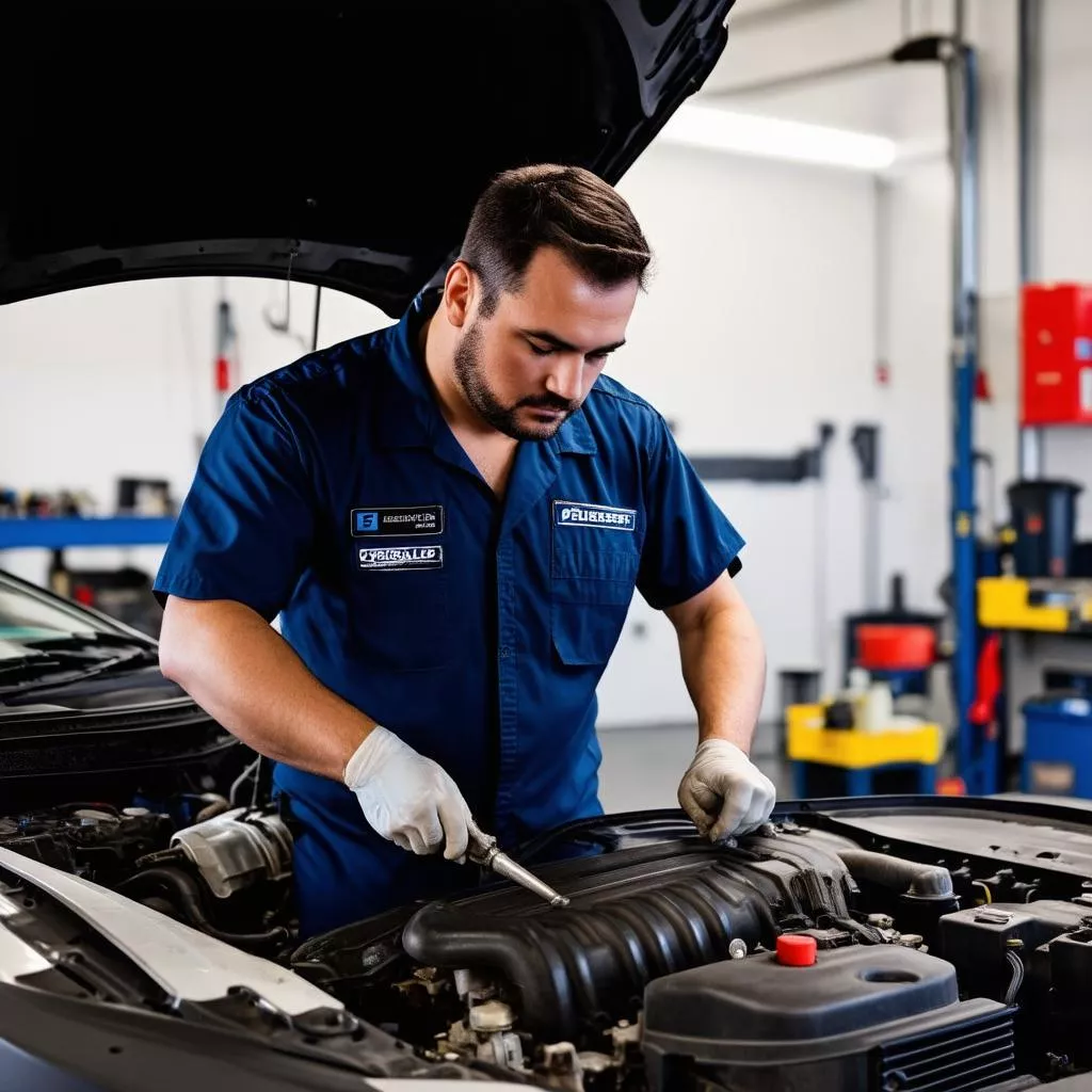 Auto mechanic working on a vehicle