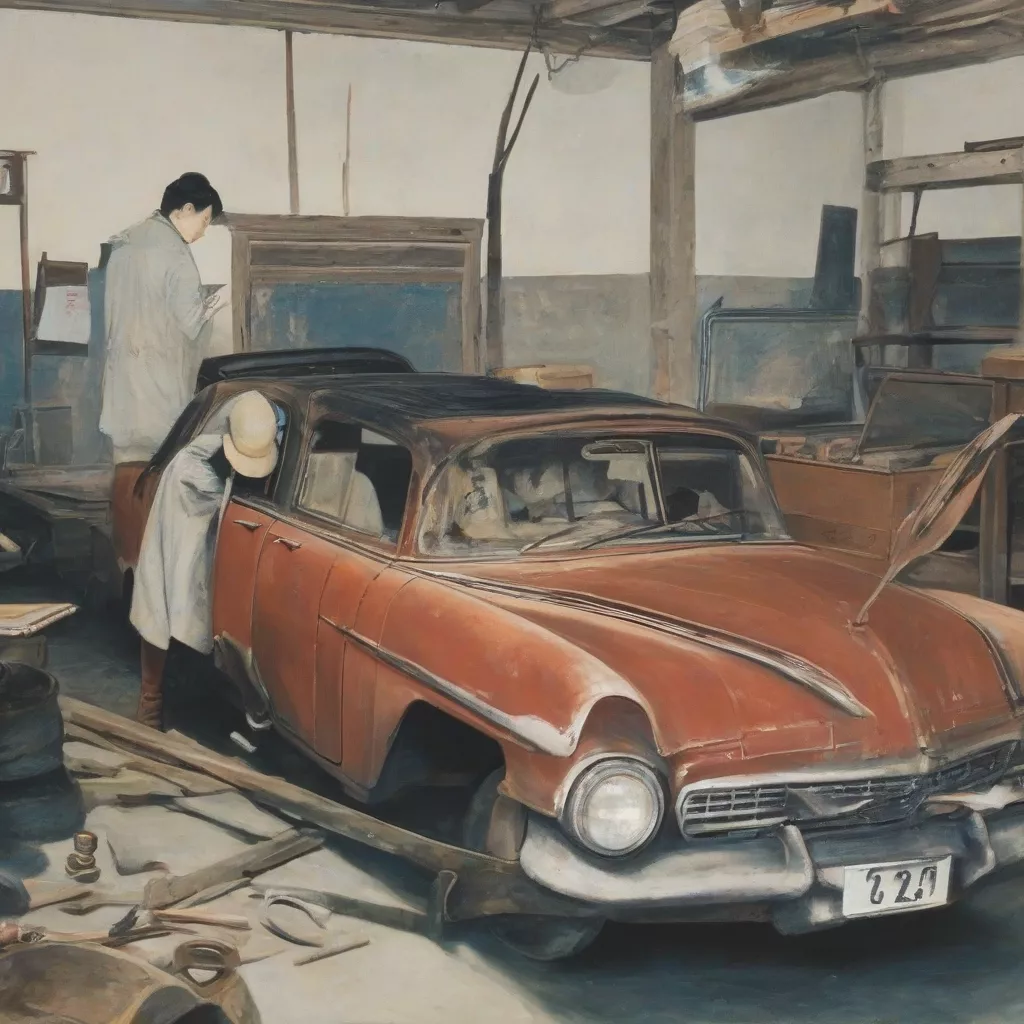 Nhân viên thu mua xác xe ô tô đang kiểm tra xe