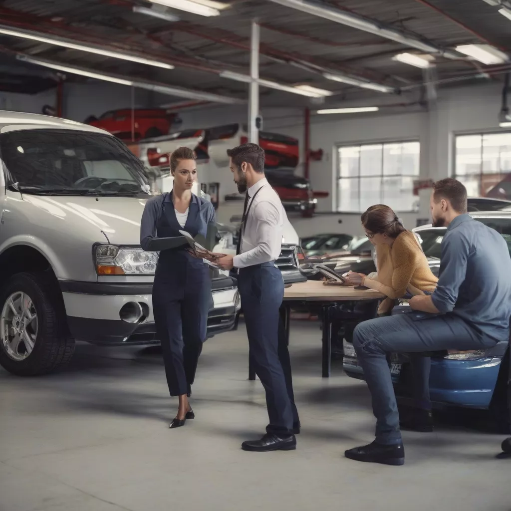 Nhân viên tư vấn khách hàng tại gara ô tô