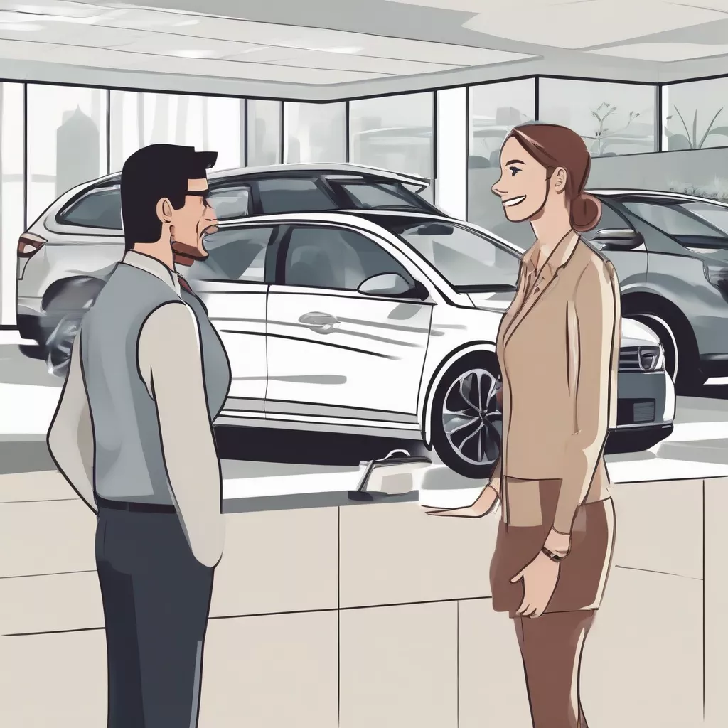 Sales consultant assisting a customer at a car showroom