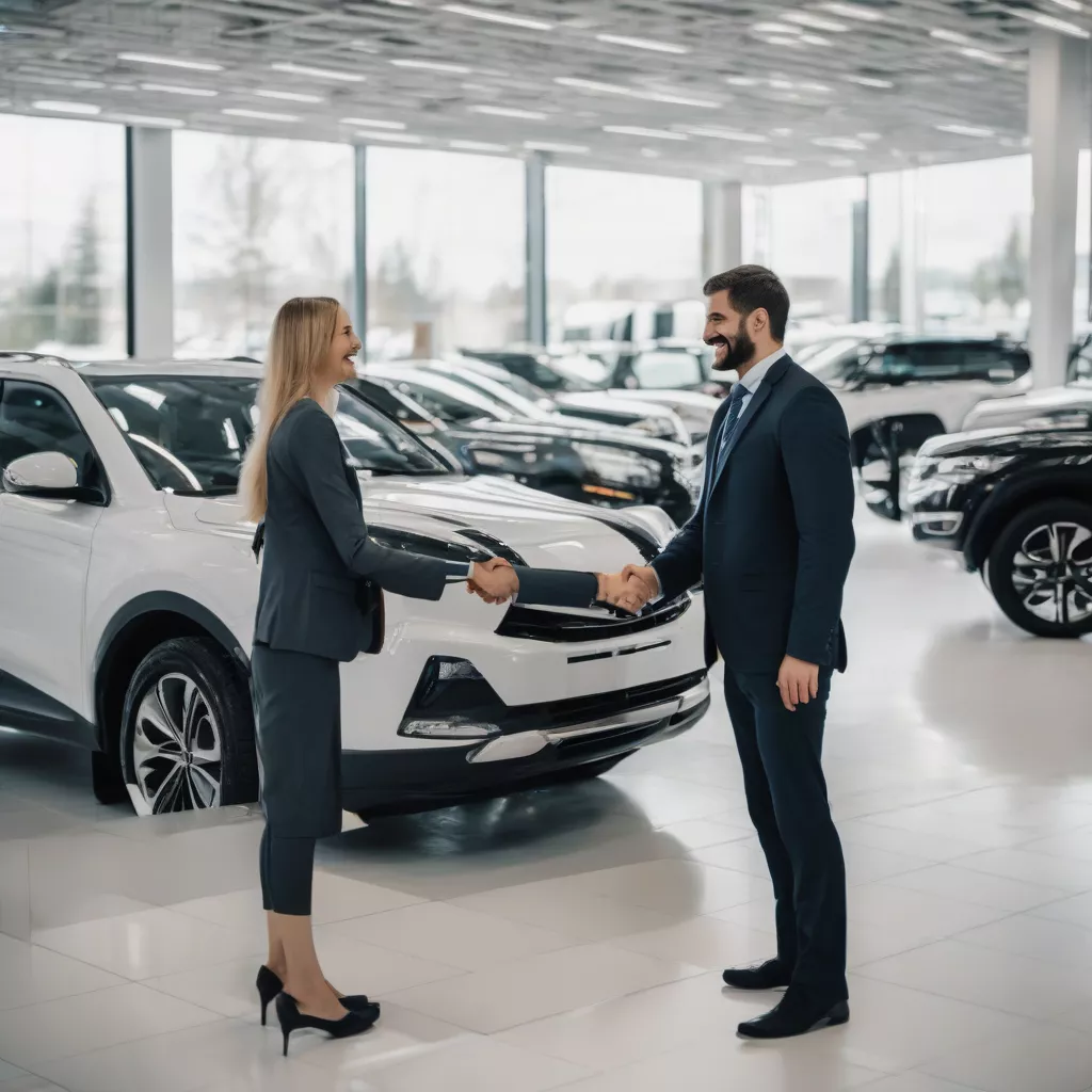 Sales consultant assisting a customer at a truck showroom