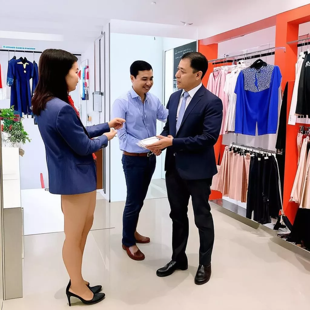 Staf melayani pelanggan di showroom XE TẢI HÀ NỘI