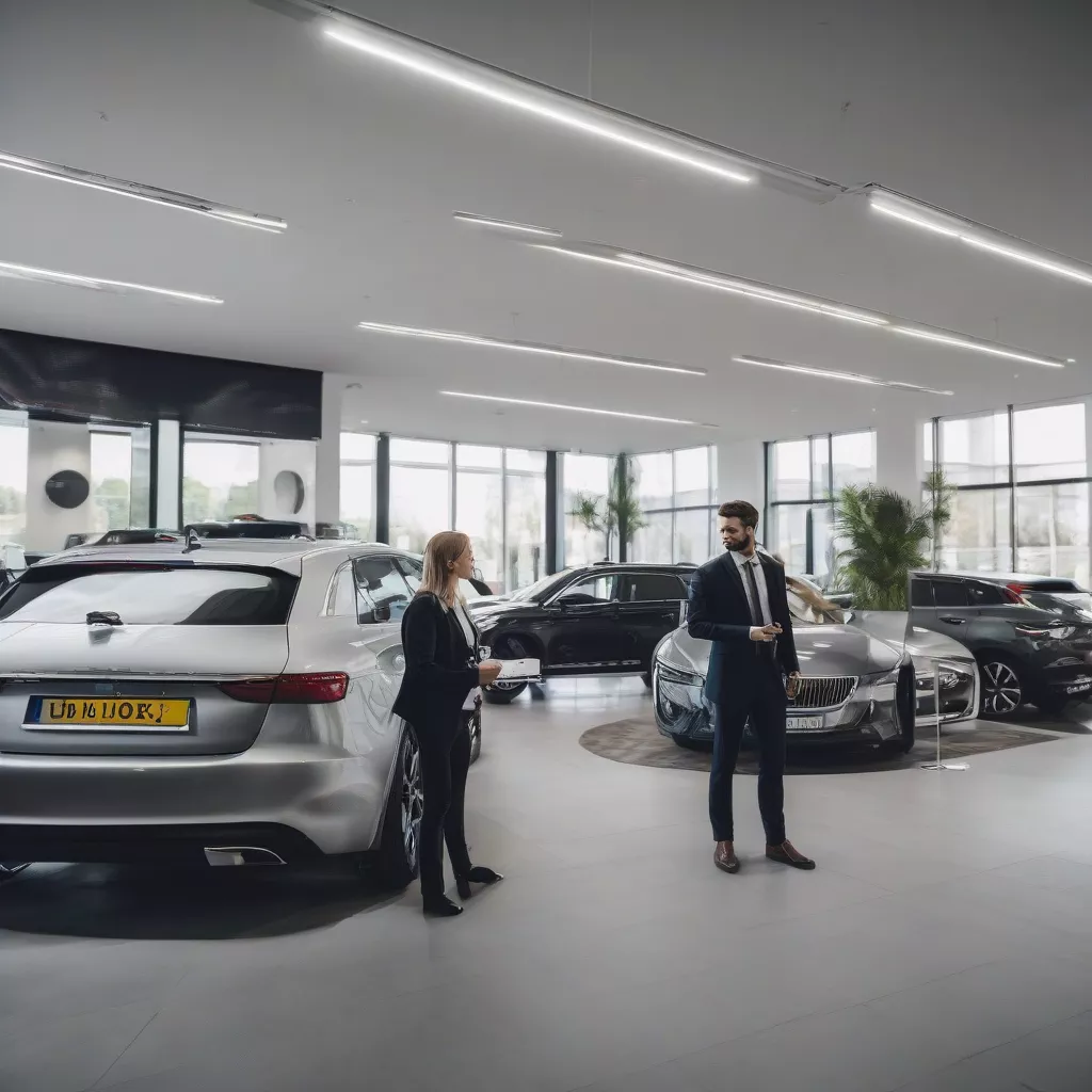 Sales representative consulting a customer about a truck