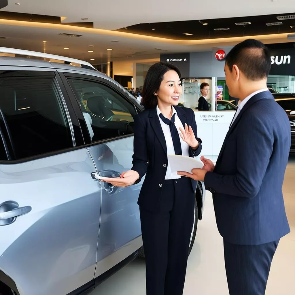 Sales consultant assisting with a truck test drive