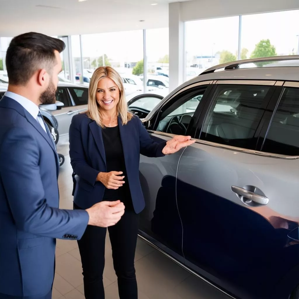Car sales consultant advising a customer