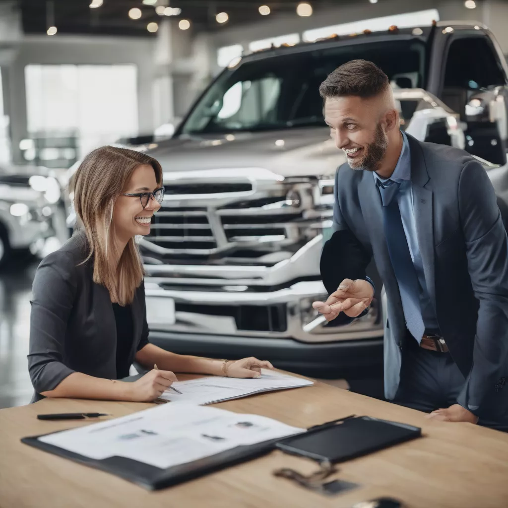 ट्रक खरीदने के लिए सलाह देते हुए कर्मचारी