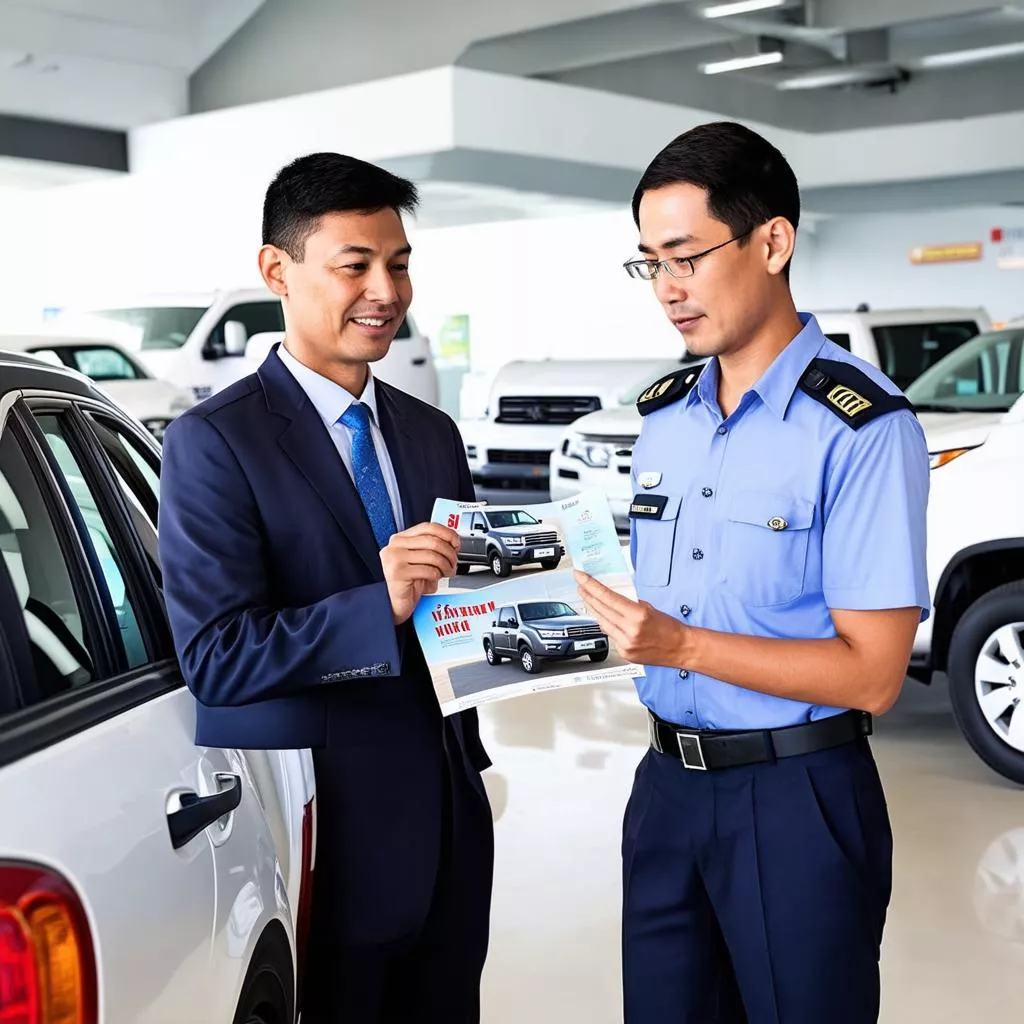 Truck sales consultant assisting a customer