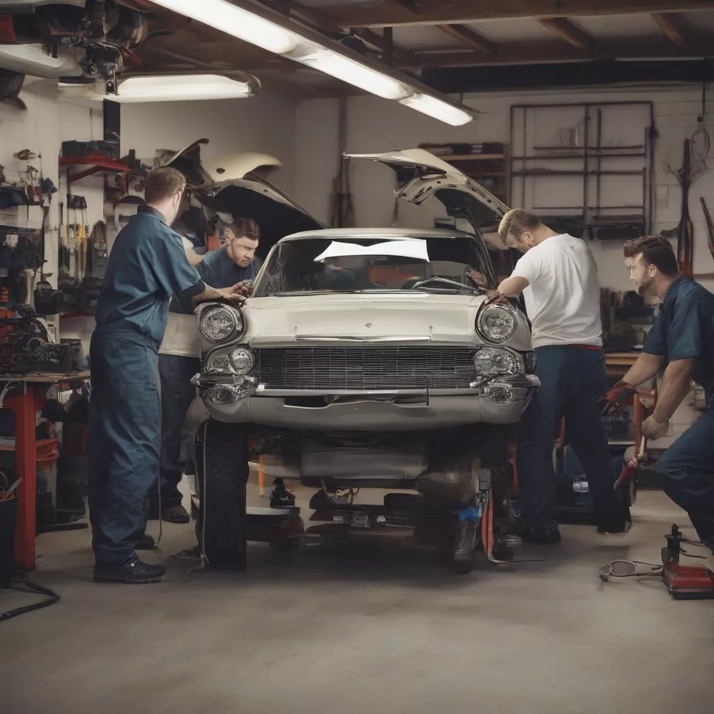 Nhóm kỹ thuật viên ô tô đang làm việc