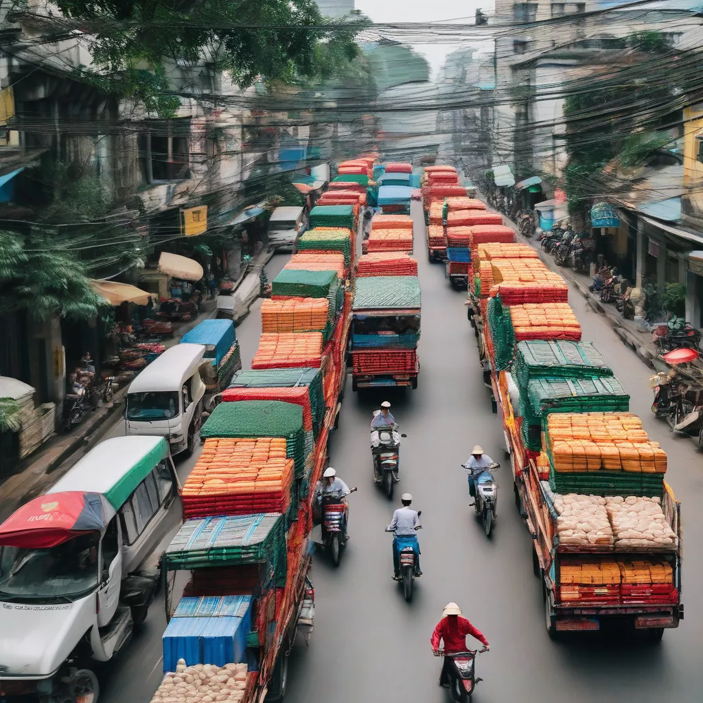 Những chiếc xe tải chở hàng tại Hà Nội