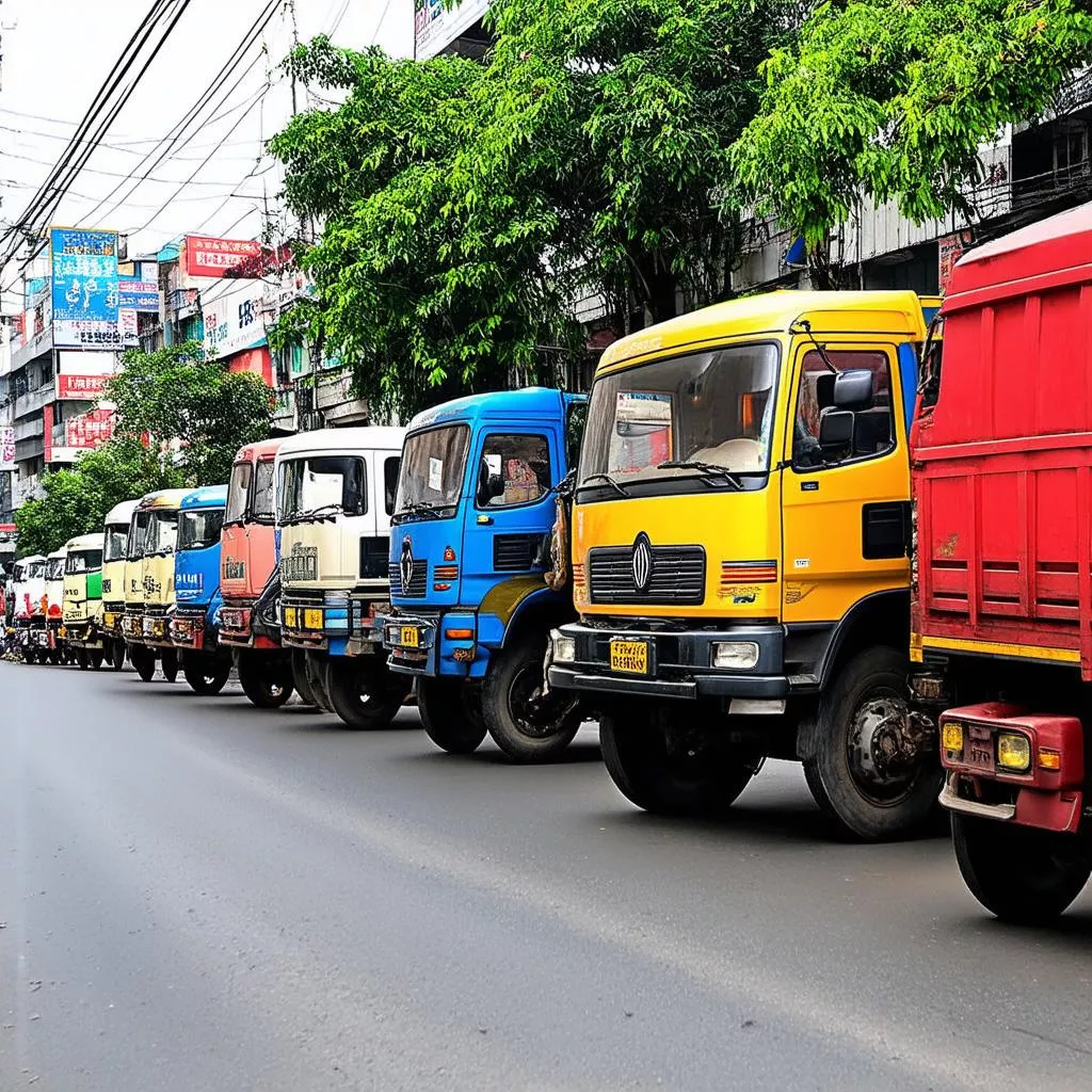 Long haul trucks on Hanoi streets