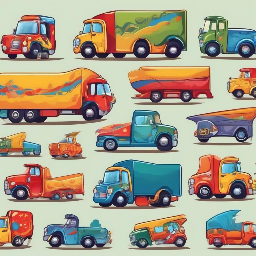 Colorful cartoon trucks in various designs
