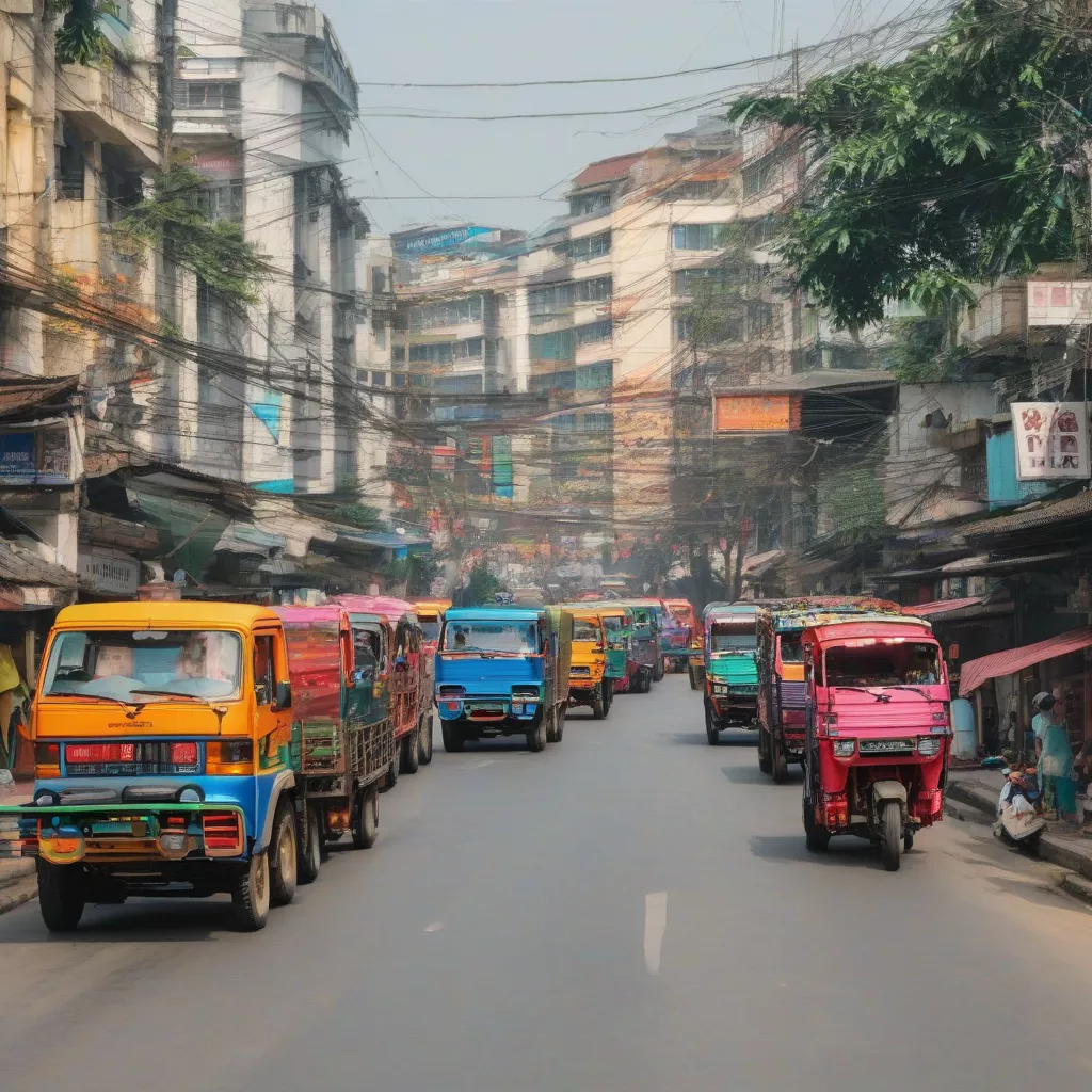Những chiếc xe tải xếp hàng tại Hà Nội