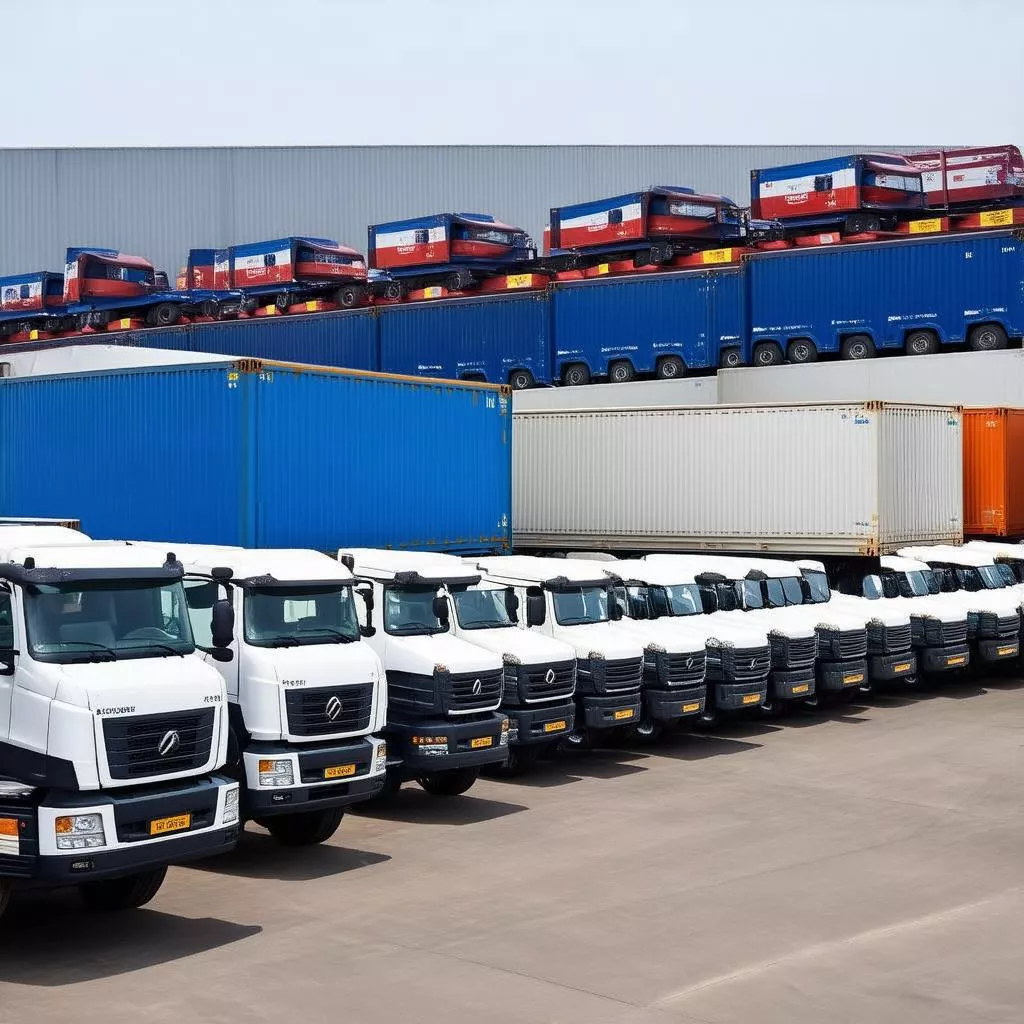 Trucks parked in a lot