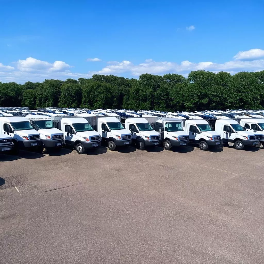 Những Chiếc Xe Tải Hiện Đại Xếp Hàng Tại Bãi Đất Rộng Lớn