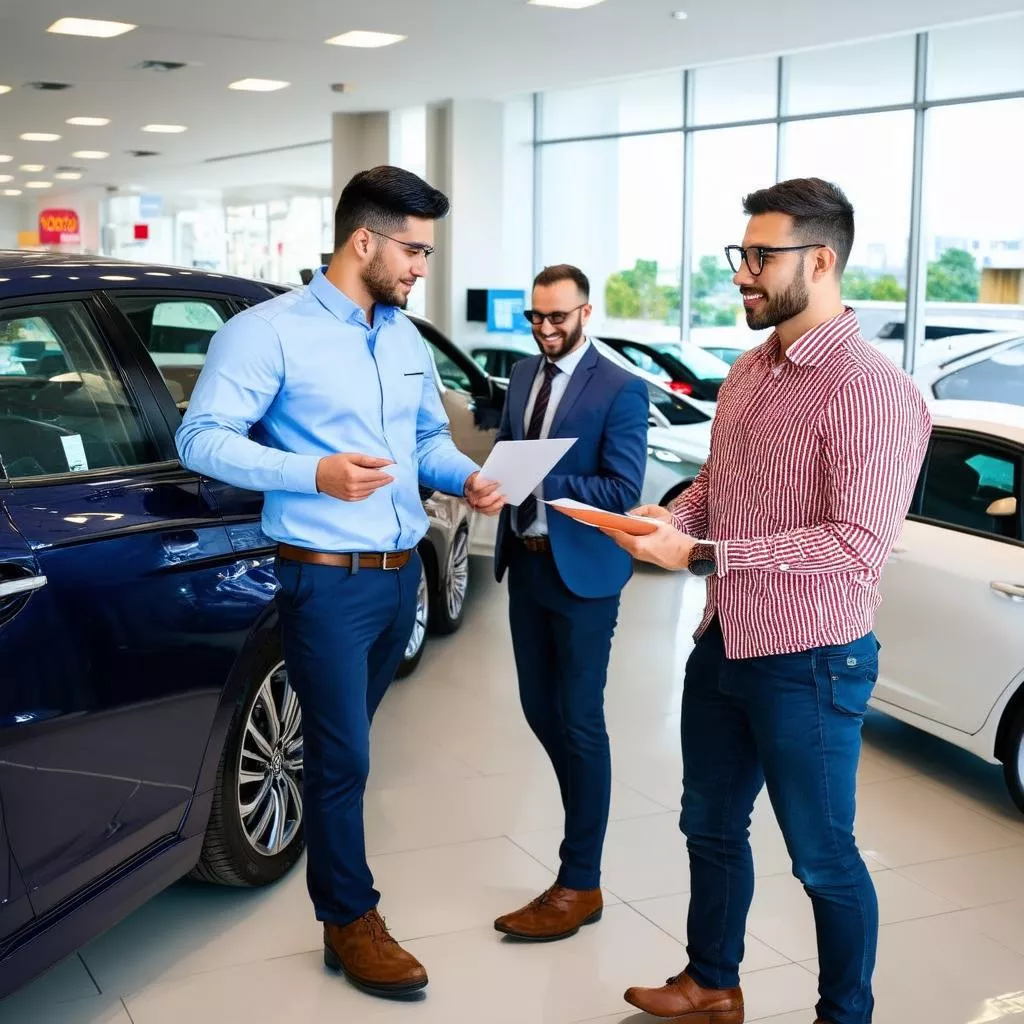 Những nhân viên kinh doanh ô tô chuyên nghiệp đang làm việc