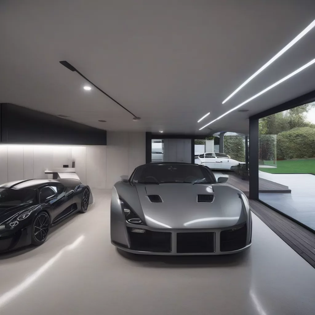 Nội thất nhà ống hiện đại có gara ô tô