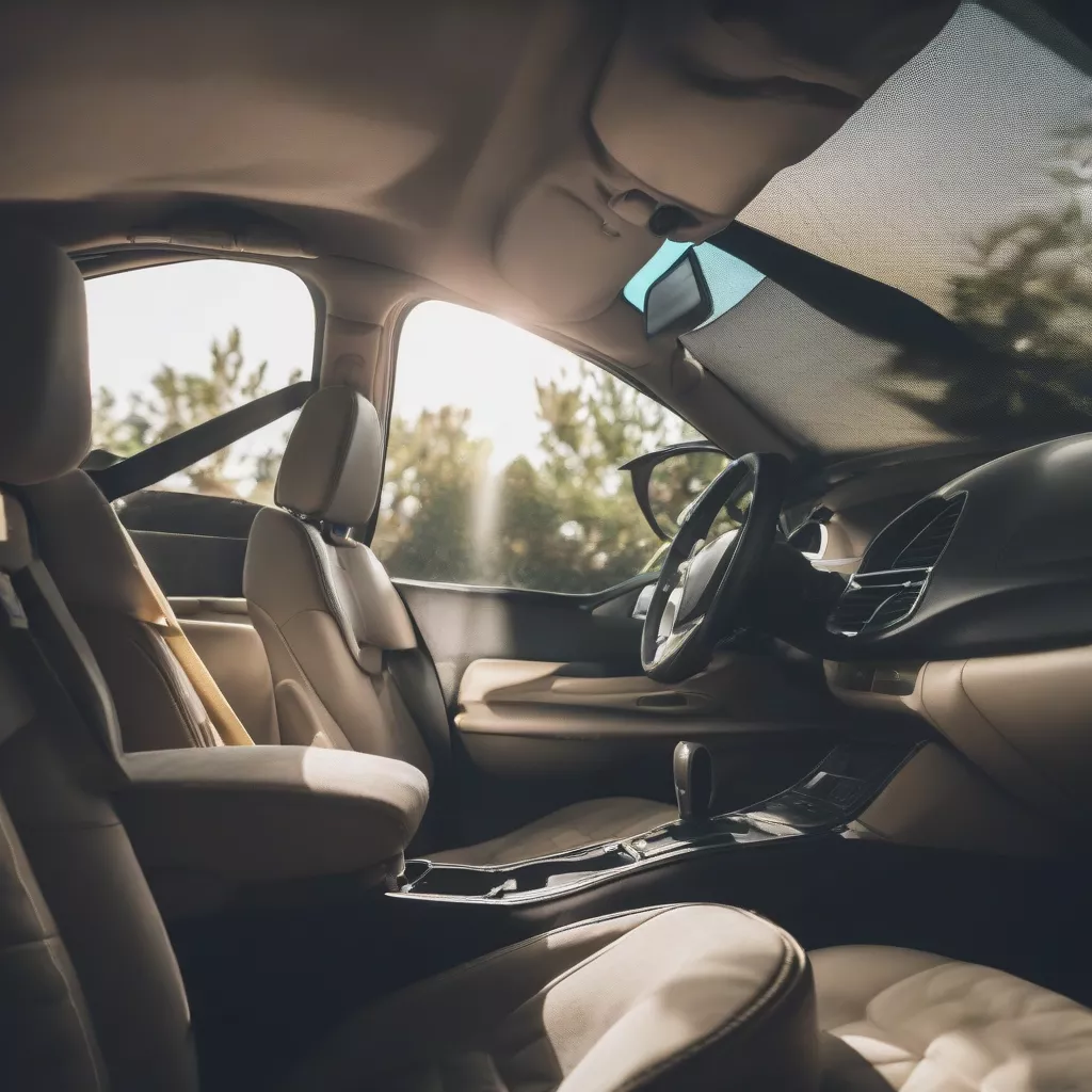 サンシェードで保護された車内