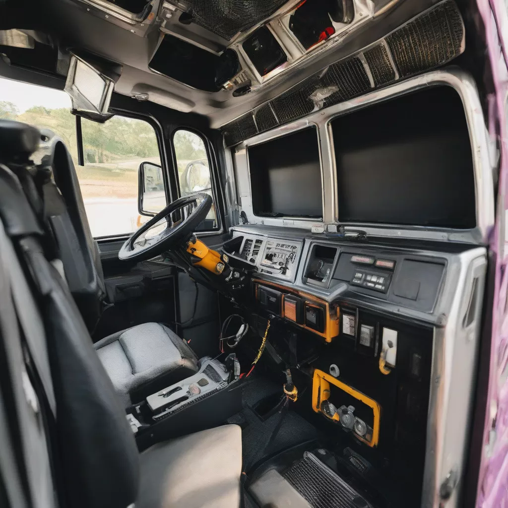 Truck interior with installed air conditioning