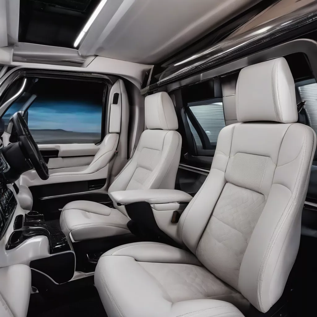 Modern truck interior with seat covers