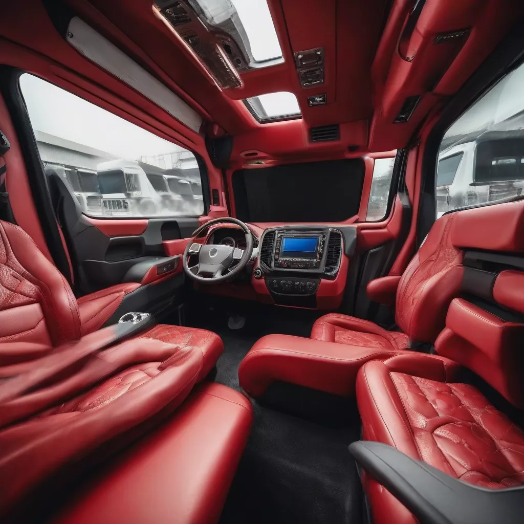 Nội thất xe tải hiện đại sau khi bọc ghế da