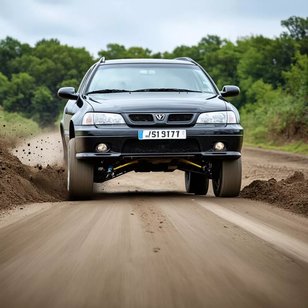 Ô tô di chuyển trên đường gồ ghề