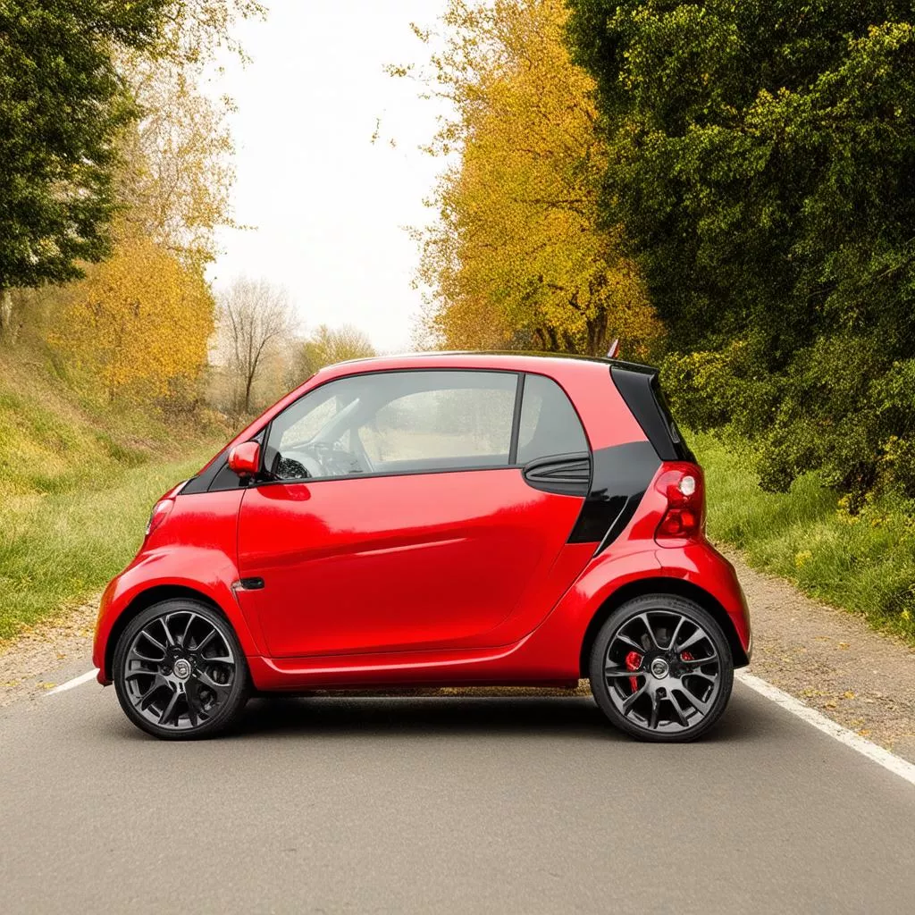 Compact car parked on the side of the road