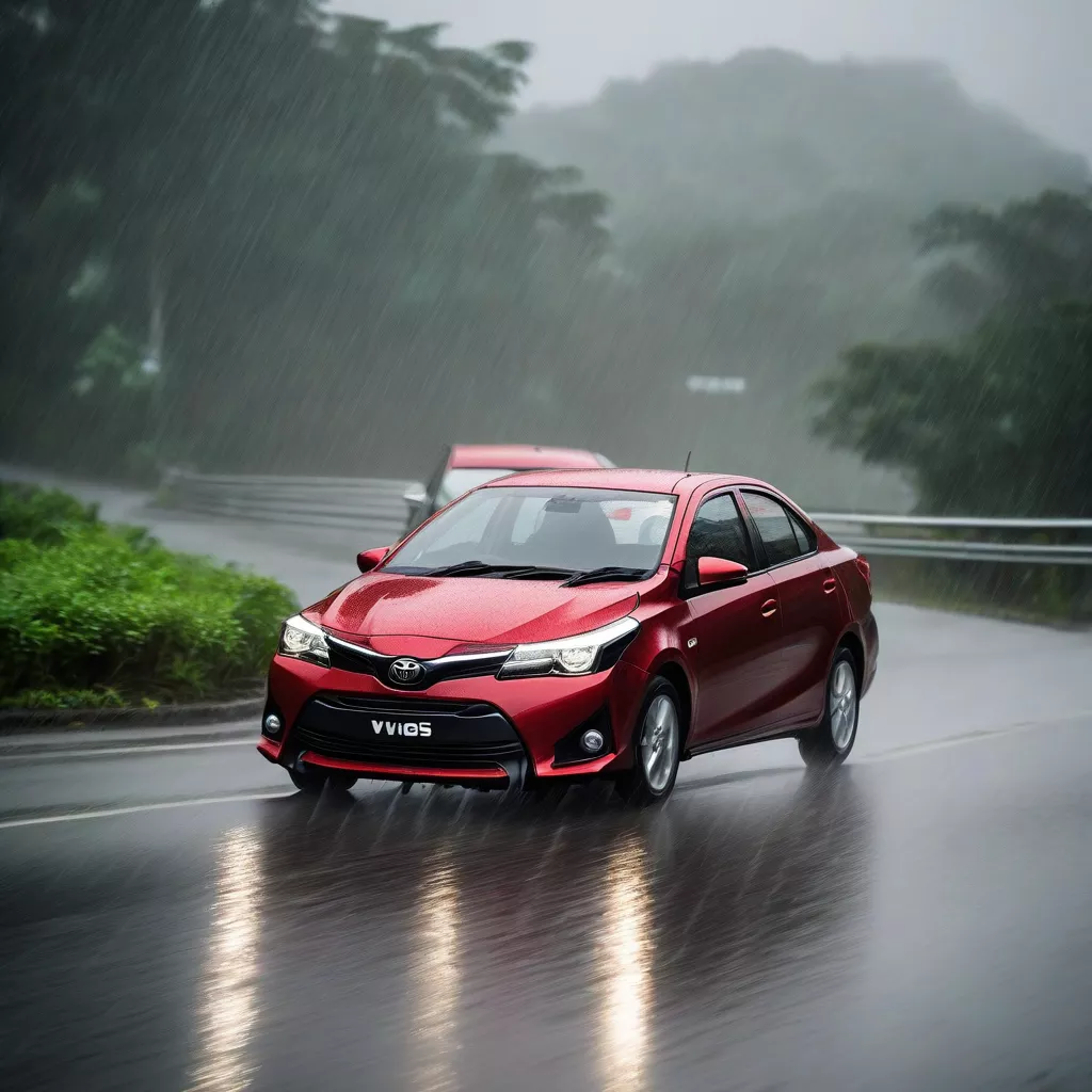 Ô tô Vios đi trong mưa