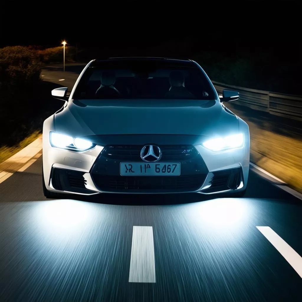Auto mit Xenon-Scheinwerfern bei Nacht