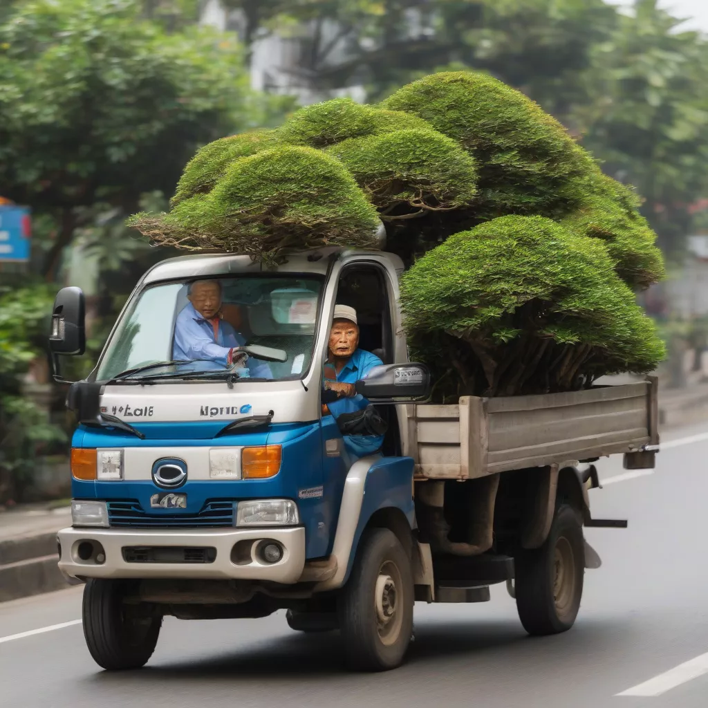Mr. Ba Muoi transporting plants with his Hyundai Porter truck