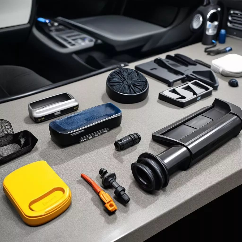 Variety of car accessories displayed