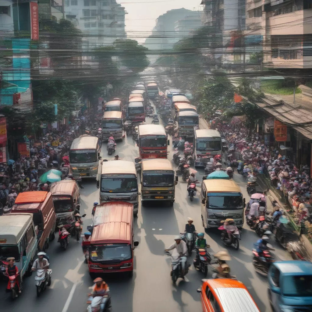 Quan sát xe tải chạy trên đường phố